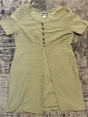 Vintage Dory Made in USA Ribbed Button Front Top Size Small Green 90s